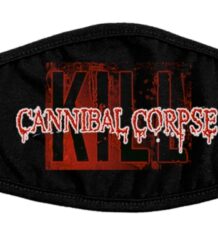 Черна предпазна маска за лице с червен надпис Cannibal Corpse Kill
