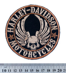 Кръгла моторджийска нашивка Harley-Davidson Skull с крила и череп
