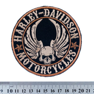 Кръгла моторджийска нашивка Harley-Davidson Skull с крила и череп