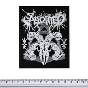 Бродирана метъл нашивка Aborted Goat Skull в сребристо и черно