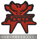Бродирана червена рок нашивка Accept с кръстосани китари и орел