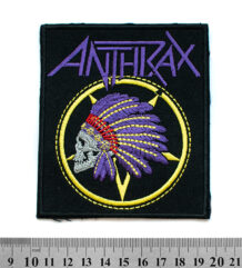 Бродирана метъл нашивка Anthrax Indian Skull в лилаво и жълто