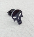 Черна метална обеца за ухо с черепа на Пънишер 10мм