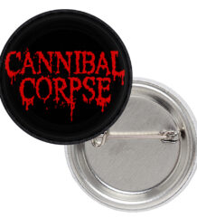 Значка на Cannibal Corpse с червен надпис