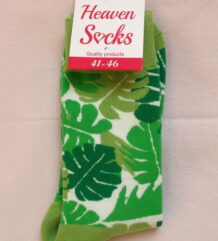 Памучни чорапи с картинки на зелени листа Монстера и етикет Heaven Socks