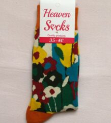 Дамски забавни чорапи с големи цветни цветя и оранжев кант Heaven Socks