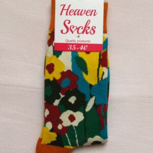 Дамски забавни чорапи с големи цветни цветя и оранжев кант Heaven Socks