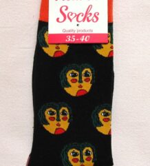 Дамски весели чорапи с артистични лица и оранжев ластик Heaven Socks