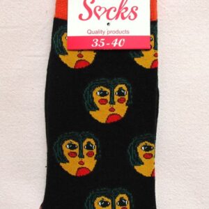 Дамски весели чорапи с артистични лица и оранжев ластик Heaven Socks
