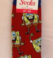 Червени весели чорапи със Спондж Боб и етикет Socks Quality products размер 41-46