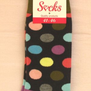 Черни весели чорапи на големи цветни точки с етикет Socks Quality products размер 41-46