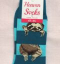 Сини шарени чорапи на райета с ленивец и червен етикет Heaven Socks