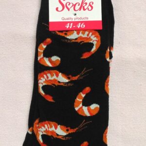 Черни забавни чорапи за мъже с оранжеви скариди и червен етикет Socks