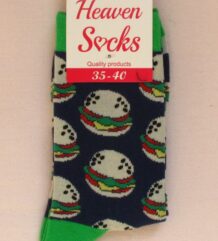 Тъмносини готини чорапи с десен на бургери и зелен ластик марка Heaven Socks