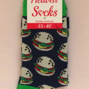 Тъмносини готини чорапи с десен на бургери и зелен ластик марка Heaven Socks