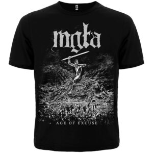 Лице на черна блек метъл тениска Mgla Age of Excuse със ситопечат на ездач