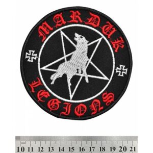 Кръгла метъл нашивка Marduk Legions Wolf с вълк и пентаграм