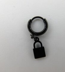 Черна стоманена обеца ухо 9мм халка с висящо катенарче