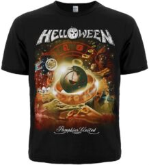 Лице на черна метъл тениска Helloween Pumpkins United с масивна цветна щампа