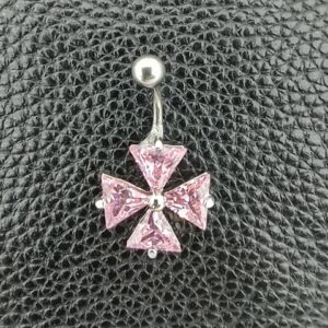 Пиърсинг за пъпа със четири розови камъка