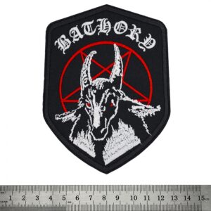 Бродирана метъл нашивка Bathory Goat Pentagram с козел и червен пентаграм
