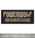 Правоъгълна бродирана метъл нашивка Powerwolf Metal is Religion в бежово и черно