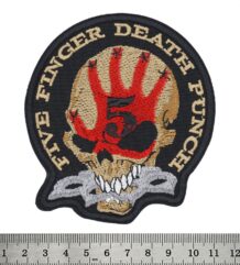Кръгла бродирана метъл нашивка Five Finger Death Punch с череп и червена ръка