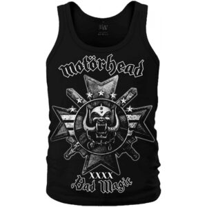 Мъжки памучен потник Motorhead Bad Magic с предна щампа на Snaggletooth и железен кръст