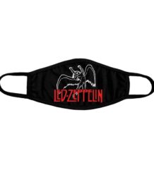 Черна предпазна маска за лице с бяло лого на Led Zeppelin и фигура с крила