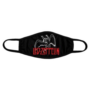 Черна предпазна маска за лице с бяло лого на Led Zeppelin и фигура с крила