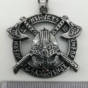 Медальон Викингски шлем с кръстосани брадви от стомана - Hover Image