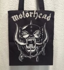 Черна текстилна чанта Motorhead с голям бял принт на Snaggletooth и логото на групата