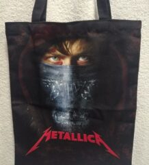 Черна текстилна чанта Metallica с принт на маскирано лице и червено лого