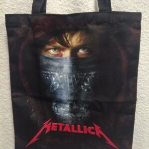 Черна текстилна чанта Metallica с принт на маскирано лице и червено лого