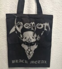 Черна текстилна чанта Venom със сребриста глава на козел и надпис Black Metal