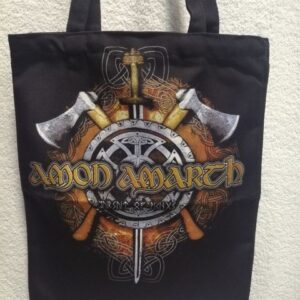 Черна текстилна чанта Amon Amarth с принт на викингски щит, меч и две брадви