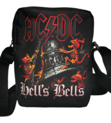 Черна мъжка чанта през рамо AC/DC Hells Bells с принт на камбана и скелети