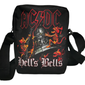Черна мъжка чанта през рамо AC/DC Hells Bells с принт на камбана и скелети