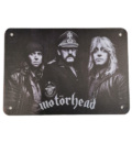 Метална табела Motörhead с черно-бял портрет на триото