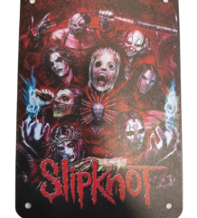 Метална табела Slipknot с маските на групата в червено