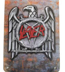 Метална табела Slayer с логото Silver Eagle върху индустриален фон