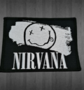 Правоъгълна бродирана метъл нашивка Nirvana с Smiley лого и бял надпис