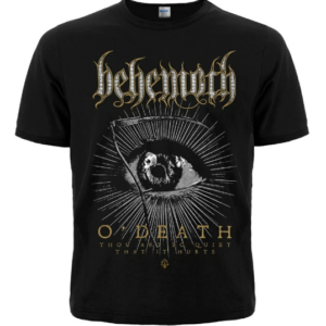 Черна метъл тениска Behemoth O Death с графика на око и коса на предната страна