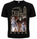 Лице на черна дет метъл тениска Death Human с графичен принт на анатомични фигури