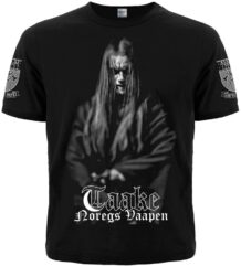 Лице на черна метъл тениска Taake с лика на Hoest и надпис Noregs Vaapen