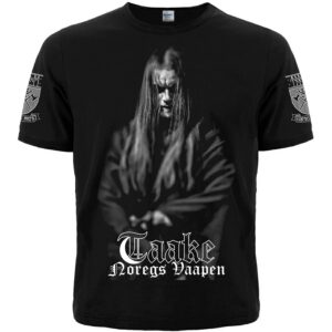 Лице на черна метъл тениска Taake с лика на Hoest и надпис Noregs Vaapen