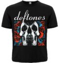 Предна част на черна музикална тениска Deftones с бял череп и синьо-червени рози