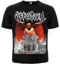 Лице на мъжка тениска с щампа Sepultura Bestial Devastation в червен и бял цвят