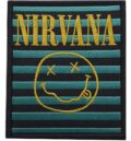 Оригинална везана гръндж нашивка Nirvana със Smiley лого на тюркоазени райета