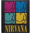 Лицензирана цветна бродирана нашивка Nirvana с четири Smiley лога и жълт надпис